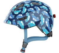 KALANKA-ABUS Casque pour enfants Smiley 3.0 LED - Casque de vélo avec lumière - ajustement profond & place pour une tresse - pour filles et garçons - bleu avec motif de voiture, taille M