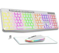 KALANKA-AD Advance - R Type, Ensemble Clavier Souris sans Fil Silencieux + Tapis Antidérapant, Rétroéclairé RGB, Souris LED Optique 1600 DPI, Kit Bureautique Rechargeable, pour PC, Mac & Ordinateur P