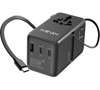 KALANKA-Adaptateur de Voyage Universel 100W avec câble USB C rétractable, PD 3.0 GaN III, Ports USB-C * 3 USBA * 1, Prise AC, Chargeur de Voyage Mondial pour Ordinateurs Portables tablettes téléphone