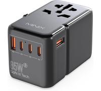 KALANKA-Adaptateur de Voyage Universel, Adaptateur d'alimentation International GaN III 85 W, 3 Ports USB-C 2 USB-A, Prise AC, Chargeur de Voyage pour Ordinateurs Portables, tablettes, téléphones et
