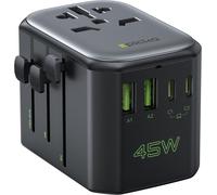 KALANKA-Adaptateur de Voyage Universel, Adaptateur de Voyage Pulse 45W, Chargeur Universel Tout-en-Un avec Charge Rapide PD, Accessoire de Voyage pour l'europe, la Corée, Le Japon, Noir.