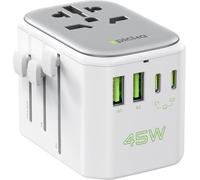 KALANKA-Adaptateur de Voyage Universel, Adaptateur de Voyage Pulse 45W, Chargeur Universel Tout-en-Un avec Charge Rapide PD, Accessoire de Voyage pour l'europe, la Corée, Le Japon, Noir. (Blanc)