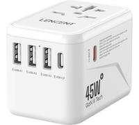 KALANKA-Adaptateur de Voyage Universel Chargeur International GaN III 45W avec 3 Ports USB & Charge Rapide Type C Adaptateur Mondial pour iPhone, Ordinateur Type A C G I USA/UK/EU/US Blanc