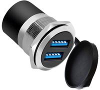 KALANKA-Adaptateur double USB 3.0 pour montage sur panneau ¿ Connecteur rond fileté avec couvercle anti-poussière étanche, 2 ports femelles vers 2 ports femelles, 5 Gbit/s pour le transfert de donnée