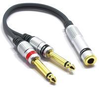 KALANKA-Adaptateur Jack 6,35 Stéréo Femelle vers 2x Jack 6,35mm Mono TS mâle Splitter Câble Distributeur Y 6,3mm 15cm