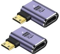 KALANKA-Adaptateur Mini HDMI 8K à 90 degrés,2 Paquets 48Gbps Angle Gauche Mini HDMI mâle vers HDMI Femelle Version 2.1 Connecteur bidirectionnel Supportant 8K@60Hz, 4K@120Hz, HDR, eARC(Left Bend)