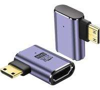 KALANKA-Adaptateur Mini HDMI 8K à 90 degrés, 2 Paquets Mini HDMI mâle à Angle Droit 48Gbps vers connecteur HDMI Femelle Version 2.1 bidirectionnel supportant 8K@60Hz, 4K@120Hz (Right Bend)