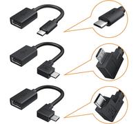 KALANKA-Adaptateur OTG Micro USB vers USB, [Lot de 3] 15cm Câble Micro USB Mâle vers USB A 2.0 Femelle, Assorti des Micro USB à Angle Différents (Tout droit + A Gauche + A Droit), 0.5Pieds/ Noir