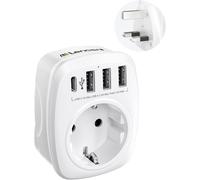 KALANKA-Adaptateur Prise Anglaise UK Angleterre France Adaptateur de Voyage avec 3 USB et 1 Type-C, Prise Française FR vers GB 3 Broches pour Royaume-Uni Irlande Bretagne Écosse Maldives Type G