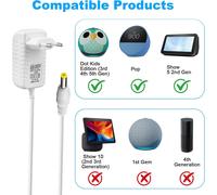 KALANKA-Adaptateur Secteur 15W pour Echo Dot 3 4 5, Chargeur 12 V/1,25 A pour Echo Dot Kids Edition Echo Show 5 (1/2) Echo Spot Pop, 1,5M Câble de Charge