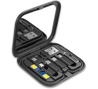 KALANKA-Adaptateur Universel de Voyage, Voyage Kit avec Adaptateur USB vers Type C/Micro USB/Phone, PD Câble Type-C & Éjecteur SIM - Mallette compacte avec Miroir et Set d'organisation