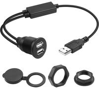 KALANKA-Adaptateur USB 1 vers 2 intégré - Câble court USB 2.0 mâle vers 2 prises USB 2.0 - Filetage - Connecteur de montage fixe - Avec puce - Transfert de données simultané - 35 cm
