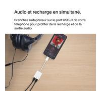 KALANKA-Adaptateur USB C RockStar USB-C audio + recharge (adaptateur audio avec USB-C Power Delivery de 60 W, pour iPhone 15, iPad, Galaxy, Note, Google Pixel, LG, Sony Xperia, OnePlus, etc., blanc)