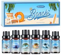 Kalanka-Aeshory Beach Huiles Essentielles Set De 6x10ml, Huiles Parfumées Plage D'été Pour Diffuseur - Bronzage Hawaïen/Promenade En Bord De Mer/Brise De L'océan/Soleil & Sable/Sel Gemme & Bois Flott