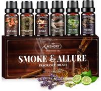 Kalanka-Aeshory Huiles Essentielles Set Fumée & Séduit 6x10ml, Hommes Huiles Essentielles Aromathérapie Naturelle Pour Diffuseur, Bougies - Oud Noir & Lavande, Clémentines & Poivre Noir, Cuir Vintage