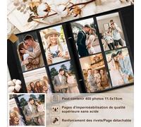 Kalanka-Album Photo 11,5x15 11x15 400, Lin Tissu Album Pour Vertical Photos Pochette (Noir)