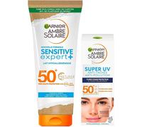 Kalanka-Ambre Solaire - Coffret Protection Solaire Visage & Corps Fps 50 + - Lait Protecteur Hypoallergénique 200 Ml + Fluide Visage Anti-Taches & Anti-Pollution 40 Ml - Peaux Sensibles
