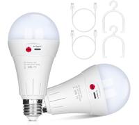 KALANKA-Ampoule rechargeable USB, 10 W, lampes LED E27, commande par bouton, intensité variable, ampoule à batterie 2000 mAh avec crochet pour éclairage d'urgence intérieur/extérieur (blanc froid, 2