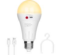 KALANKA-Ampoule rechargeable USB, 10 W, lampes LED E27, commande par bouton, intensité variable, ampoule à batterie 2000 mAh avec crochet pour éclairage d'urgence intérieur/extérieur (blanc chaud, 1