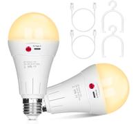 KALANKA-Ampoule rechargeable USB, 10 W, lampes LED E27, commande par bouton, intensité variable, ampoule à batterie 2000 mAh avec crochet pour éclairage d'urgence intérieur/extérieur (blanc chaud, 2