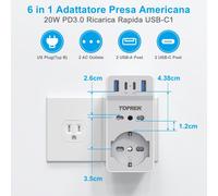 KALANKA-an American Socket Adapter with 4 USB, USA Adapter with 2 IT sockets and 1 Schuko Socket, American Socket Italian Adapter for America, Canada, Mexico, Thailand etc., Type B