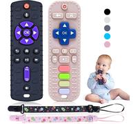 Kalanka-Anneau Dentition Bebe Silicone,2 Pièces Telecommande Jouet Dentition Bébé Avec Attache-Sucette Et Boutons Pussible,Ensemble Anneau De Dentition Doux Sans Bpa Pour 0-12 Mois Bébés (Nr)