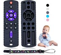 Kalanka-Anneau Dentition Bebe Silicone,Telecommande Jouet Dentition Bébé Avec Attache-Sucette Et Boutons Pussible,Ensemble Anneau De Dentition Doux Sans Bpa Pour 0-12 Mois Bébés (Noir)