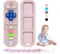 Kalanka-Anneau Dentition Bebe Silicone,Telecommande Jouet Dentition Bébé Avec Attache-Sucette,Jouets À Mâcher Pour Bébés,Ensemble Anneau De Dentition Doux Sans Bpa Pour 0-12 Mois Bébés (Rose Clair)