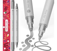 Kalanka-Artistro 2 Feutres Peinture Acrylique Argent, Marqueurs Acryliques Double Pointe (Fine 1mm + Point 5mm) Pour Tissu, Toile, Pierre, Verre, Bois, Papier, Diy, Marqueurs Peinture Pour Enfants Et