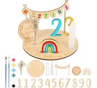 Kalanka-Assiette D'anniversaire En Bois Personnalisée, Couronne D'anniversaire En Bois Avec Porte-Bougie, Arcs-En-Ciel Et Chiffres, Diy Décoration D'anniversaire Assiette D'anniversaire Avec Gravure