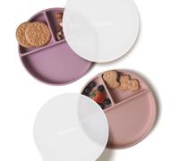 Kalanka-Assiettes À Succion Pour Bébés Et Jeunes Enfants Assiettes À Séparation En Silicone Sans Bpa Avec Couvercle Lavable Au Micro-Ondes Et Au Lave-Vaisselle - 2 Pack (Pale Mauve/Blush)