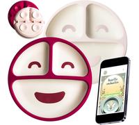 Kalanka-¿ Assiettes Bébé Silicone À Ventouse Ultra-Fix (4 Ventouses) Lot De 2, 3 Compartiments ¿ Passe Micro-Ondes, Four 220 °C, Congélateur -40 °C (Rose Et Fuchsia)