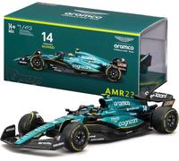 KALANKA-- Aston Martin AMR23#14 Alonso - Modèle 1:43 en métal avec Casque et vitrine, détails réalistes, Licence Officielle Aston Martin, dès 14 Ans