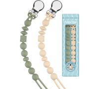 Kalanka-Attache Sucette Silicone Soothie Tétine Clips Porte Accroche Chaîne Pour Garçons Et Filles Douche De Bébé 2pcs(Beige,Vert Mousse)