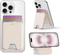 KALANKA-Aura Porte Carte avec MagSafe(HaloLock), Compatible avec Magnétique, avec Support Réglable, pour iPhone Série 16/15/14/13/12, Non iPhone 13/12 Mini, 5 Porte Carte, Cuir Végan, Beige Crème