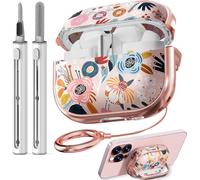 KALANKA-Avec verrou de sécurité pour Galaxy Buds Pro 3/Galaxy Buds 3 - Avec kit de nettoyage et porte-clés - Coque mignonne pour femme et fille, comme support de téléphone - Fleur rose