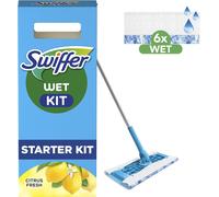 Kalanka-Balai Lingettes Imprégnées Pour Parquet Avec Action De Brossage, Kit De Démarrage (1 Balai + 6 Lingettes), Pouvoir Nettoyant Contre Les Taches Sèches, Dissolution Puissante De La Saleté