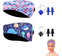 KALANKA-Bandeau de Natation Enfant,2 pcs Bandeau Oreille Piscine Enfant,Bandeau d'oreilles Enfants en Néoprène,Élastique Sport Bandeau avec Bouchon d'oreille Natation,Pince Nez (B, M)