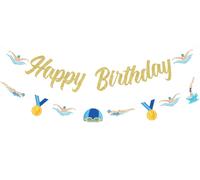 Kalanka-Bannière D'anniversaire De Natation Avec Guirlande - Décorations De Fête D'anniversaire De Natation, Thème Piscine D'été Fournitures De Fête D'anniversaire Pour Garçons Ou Filles