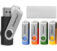KALANKA-Basic Line Lot de 5 clés USB 2.0 16 Go avec étiquettes Pratiques, Jaune, Vert, Noir, Bleu + Orange, avec Anse en métal argenté