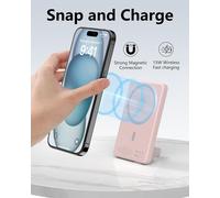 Kalanka-Batterie Externe Magnétique 5000mah, Chargeur Portable À Chargement Rapide Sans Fil, Power Bank Slim Avec Support Pliable, Mini Pack De Batterie Compatible Avec Iphone 14/15/16 (Rose)