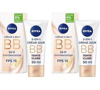 Kalanka-Bb Crème Fps 15 Teinte Claire (1 X 50 Ml), Crème Hydratante Visage À L'huile De Jojoba Bio, Soin De Jour Fps 15 Pour Unifier Le Teint Et Estomper Les Imperfections, Hydratation 24h (Lot De 2)