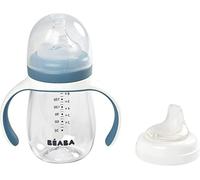 Kalanka-Béaba, Biberon/Tasse D'apprentissage 2 En 1, Tasse Paille Enfant, 100% Étanche, Anti-Fuite, Facile À Ouvrir, Poignées Amovibles, Tritan Et Silicone, 210 Ml, Windy Blue