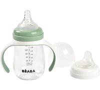 Kalanka-Béaba, Biberon/Tasse D'apprentissage 2 En 1, Tasse Paille Enfant, 100% Étanche, Anti-Fuite, Facile À Ouvrir, Poignées Amovibles, Tritan Et Silicone, 210 Ml, Vert Sauge