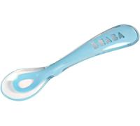 Kalanka-Béaba, Cuillère En Silicone Bébé / Enfant, 2ème Âge, Dès 10 Mois, Souple, Bout Arrondi, Manche Ergonomique, Manche Court Et Arrondi, Prise En Main Facile Pour Bébé, Bleu