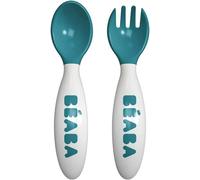Kalanka-Béaba, Lot De 2 Couverts Ergonomique D'apprentissage 2ème Âge, Dès 8 Mois, Prise En Main Facile Pour Bébé, Adaptée Aux Droitiers Et Aux Gauchers, Boîte De Transport Incluse, Bleu