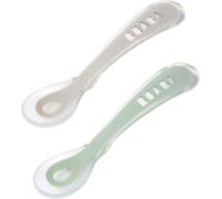 Kalanka-Béaba, Lot De 2 Cuillères En Silicone Bébé/Enfant 2ème Âge, À Partir De 12 Mois, Souple, Bout Arrondi, Manche Long Et Ergonomique, Boite De Transport Incluse, Velvet Grey/Sage Green