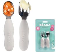 Kalanka-Beaba, Lot De 2 Pré-Couverts Inox Et Silicone, Couverts Bébé, Couverts Enfant, Dès 10 Mois, Forme Ergonomique, Manche Ergonomique, Couverts Bébé Apprentissage, Velvet Grey