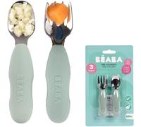 Kalanka-Beaba, Lot De 2 Pré-Couverts Inox Et Silicone, Couverts Bébé, Couverts Enfant, Dès 10 Mois, Forme Ergonomique, Manche Ergonomique, Couverts Bébé Apprentissage, Sage Green
