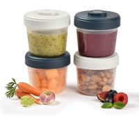 Kalanka-Béaba, Lot De 4 Portions Conservation Clip, Pots Empilables Et Emboitables, 100% Hermétique, Graduation, Zone Marquage, Congélation, Conservation Lait Maternel (4x150ml) Gris/Bleu